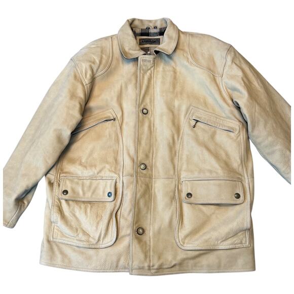 NWOT Mirage Men’s XXL Brushed Thick Creamy Tan Leather Field Coat, Barn Jacket - Picture 3 of 16